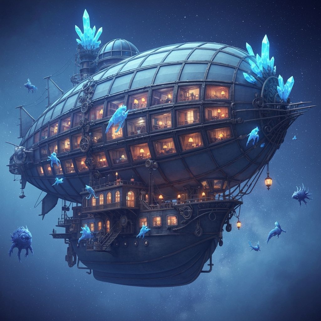 Steampunk Airship Adrift in Starry Expanse