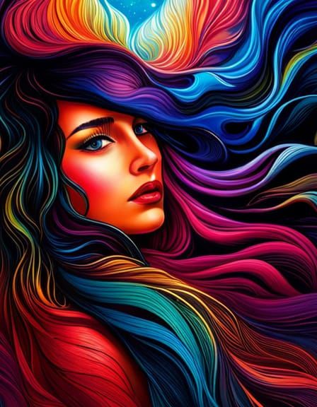 Cosmic Gypsy Girl in Holographic Astral Illustration