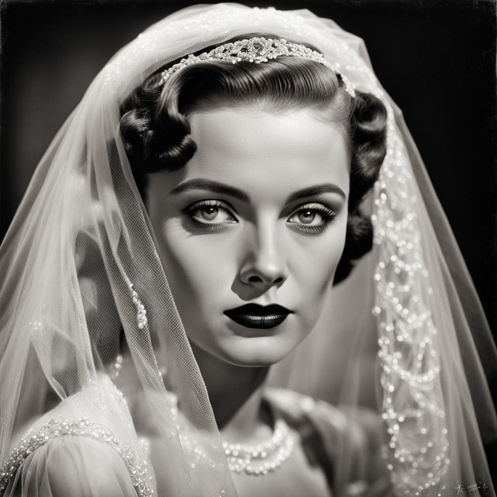 Vintage Hollywood Starlet Portrait with Tulle Veil