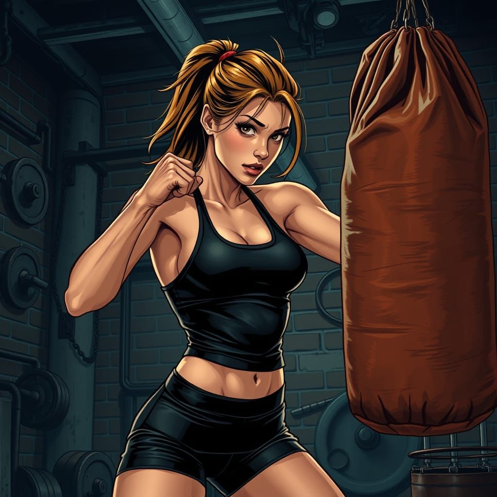 Gritty Female Athlete Punches in a Moody Gym