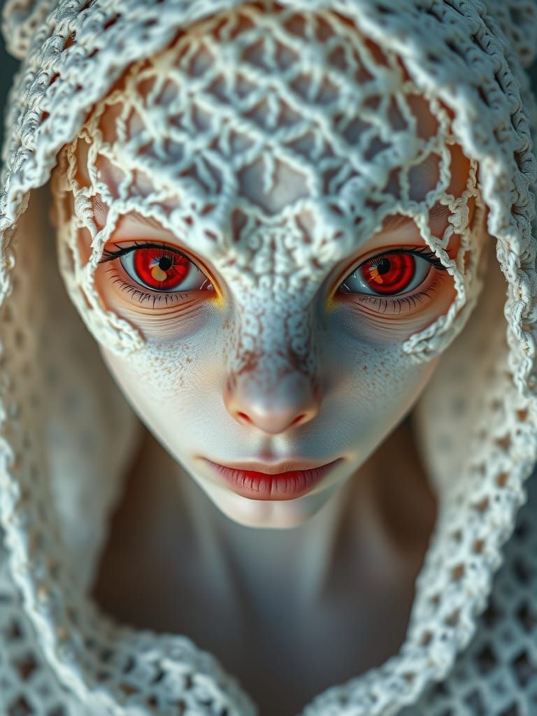 Albino Dragon Girl Portrait in Psychedelic Photography Style