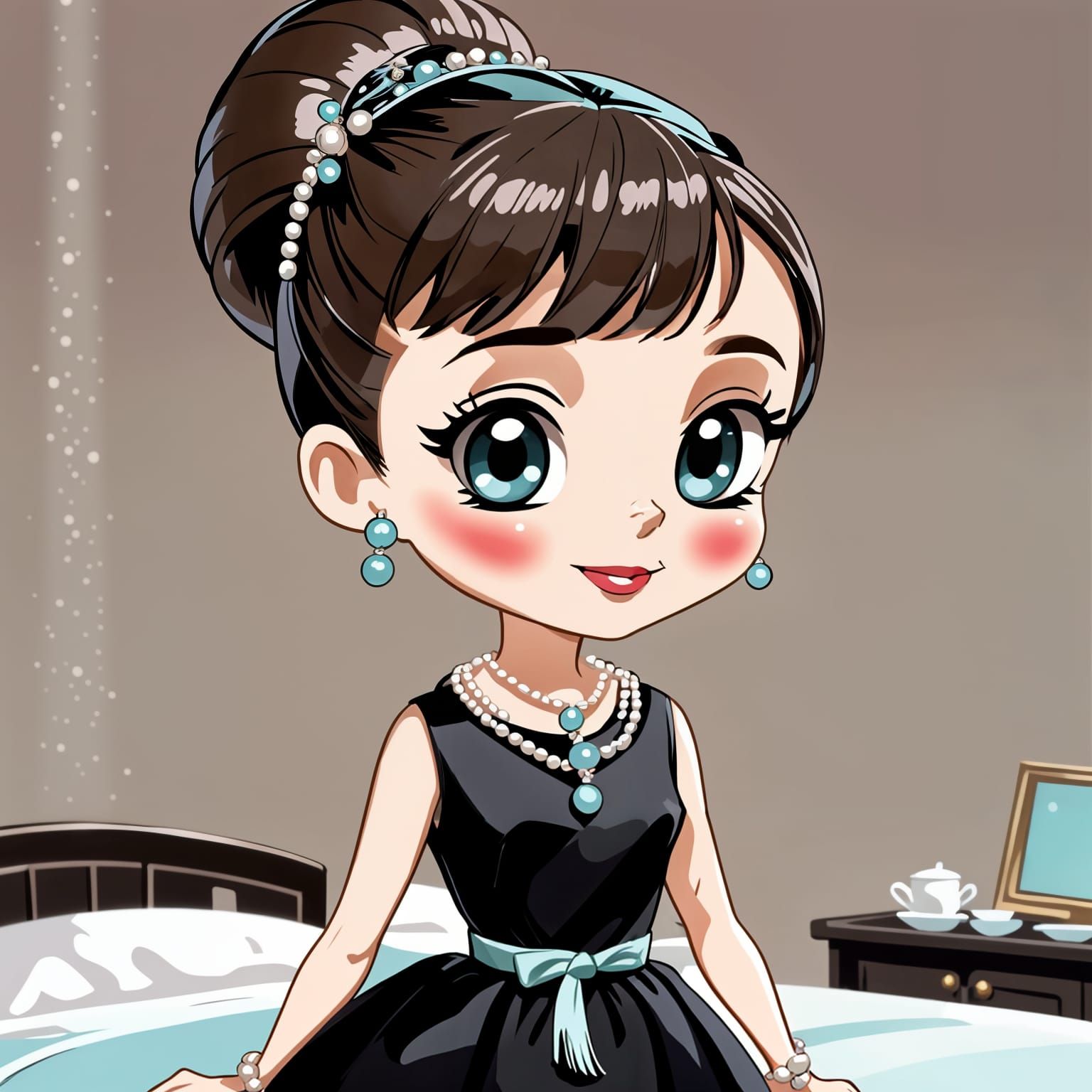 Chibi Audrey Hepburn in Breakfast at Tiffany's Style