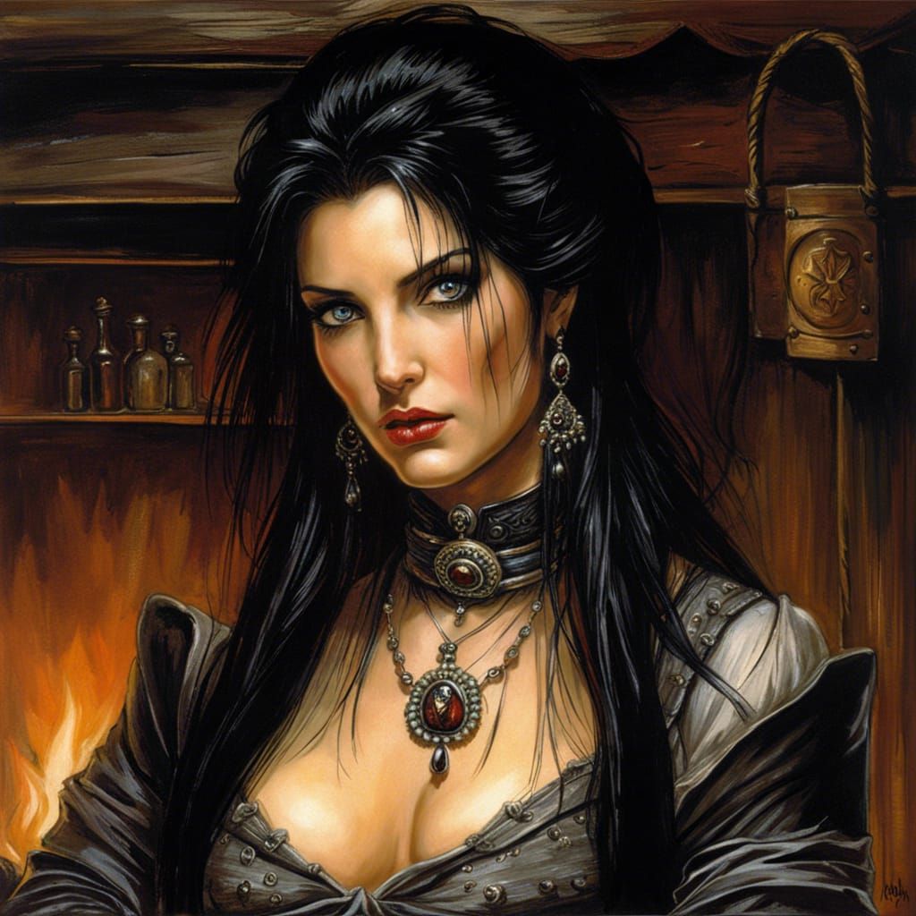 Dark Fantasy Portrait: Woman in Tavern, Grimdark Art