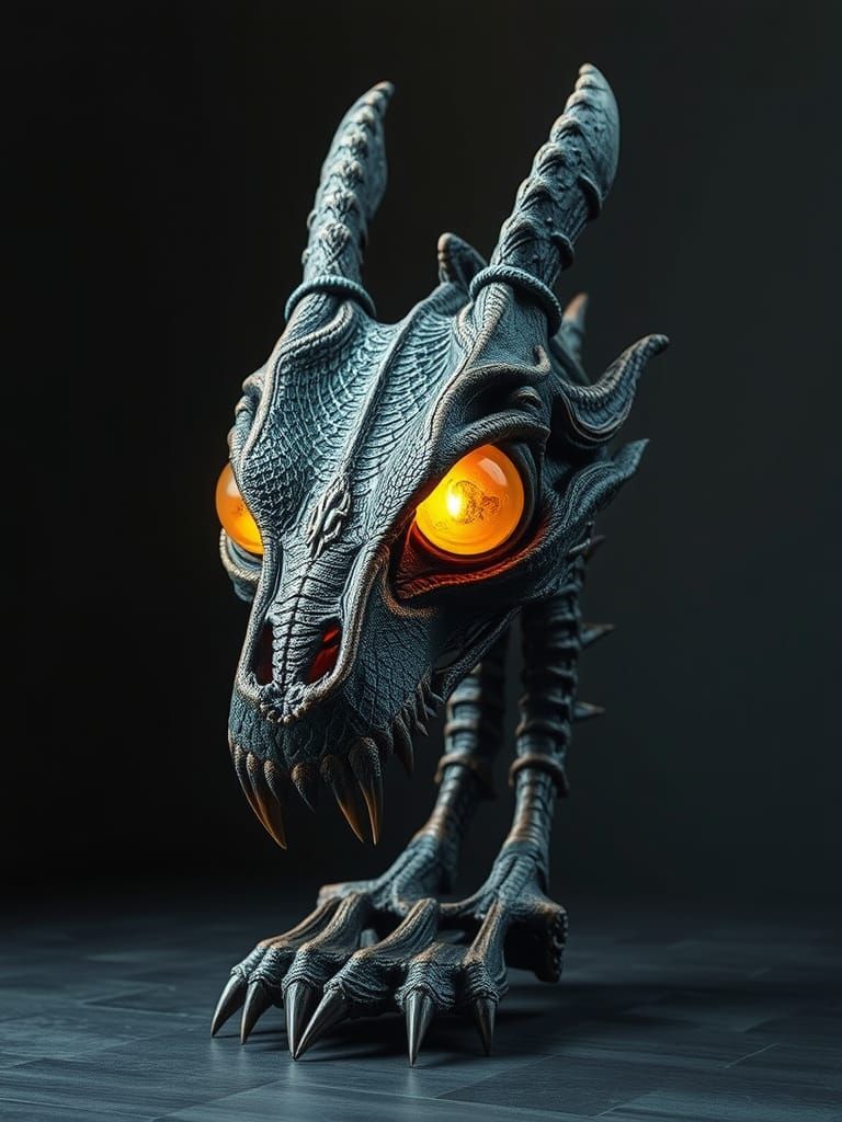 Dragon Skull Lamp in Biomechanical Surrealism Style