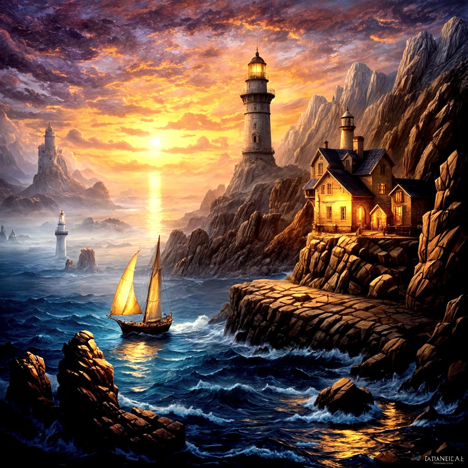 Yawl at Sunset in Baroque Style