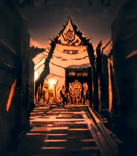 Temple of the Death Goddess: Manga Style Ink Drawing