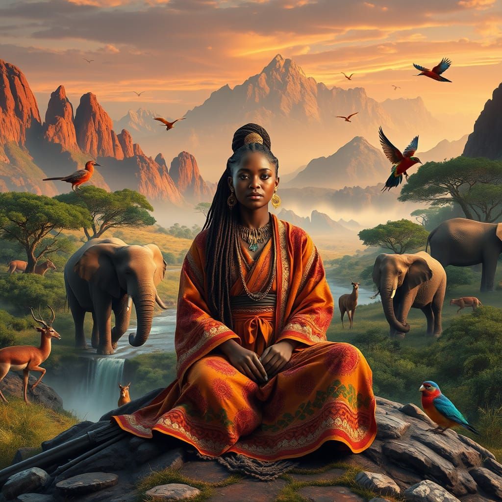 Surreal African Goddess in a Magical Landscape