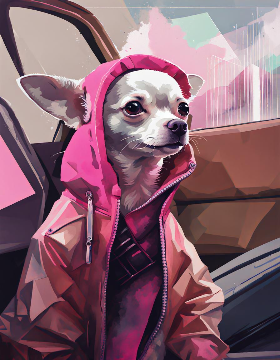 Chihuahua in Pink Jacket: Pop Art Digital Rendering
