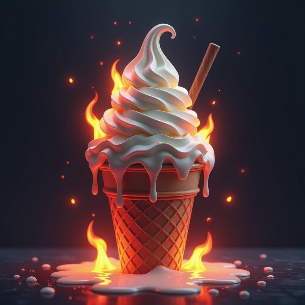 Flaming Ice Cream with Molten Textures