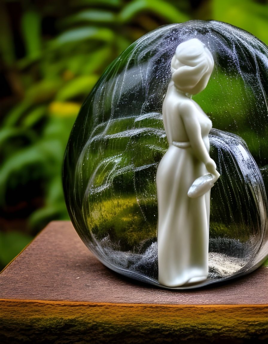 Miniature Glass Sculpture by Waterfall: Hyperdetailed Macro