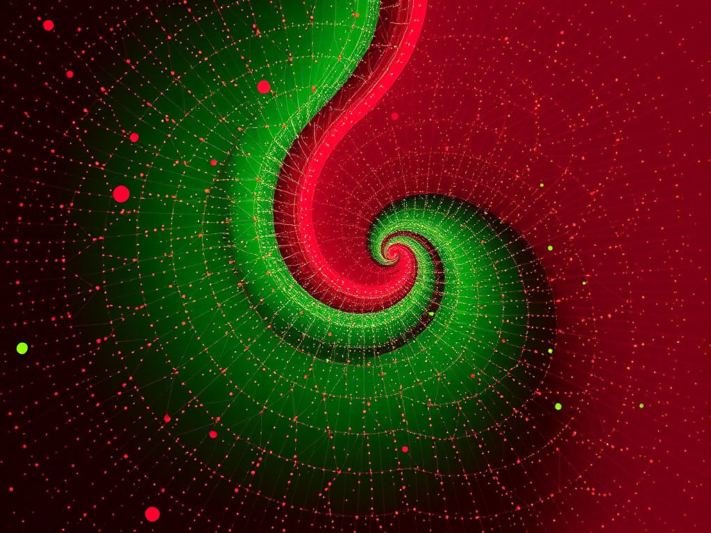 Kinetic Pointillism in Cosmic Maroon and Green