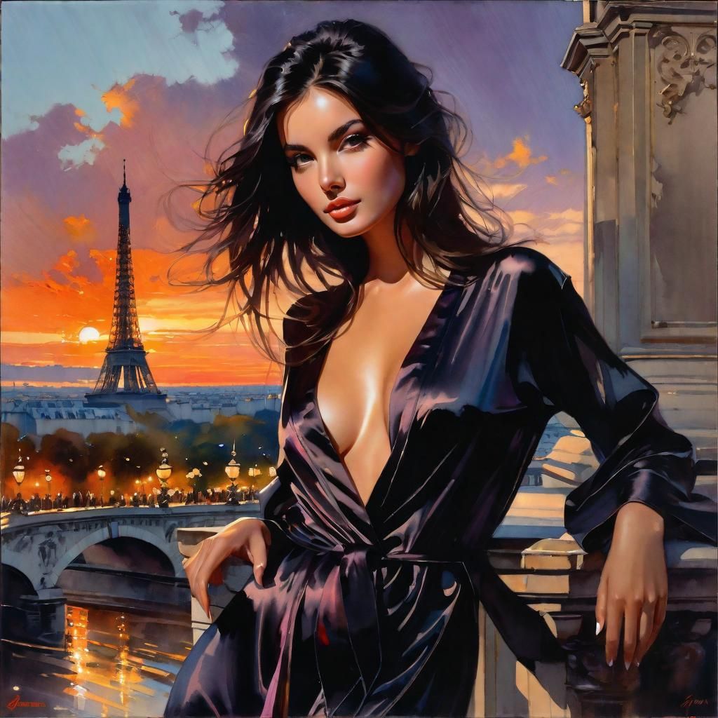 French Girl Portrait in Splash Art Style