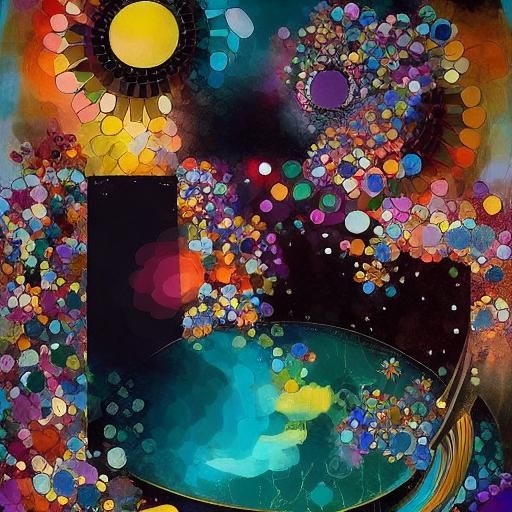 Kaleidoscopic Garden with Surreal River in Murakami Style