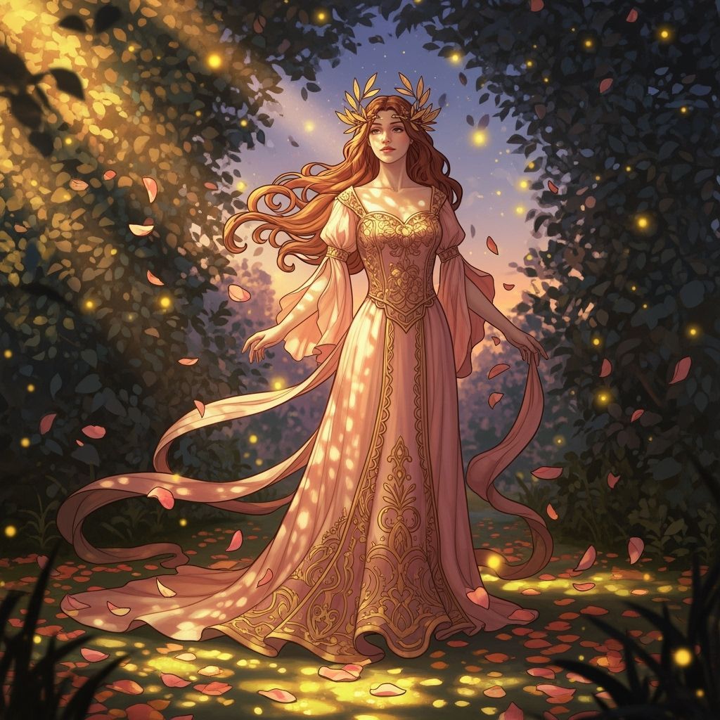 Ethereal Woman in Twilight Garden, Art Nouveau Style