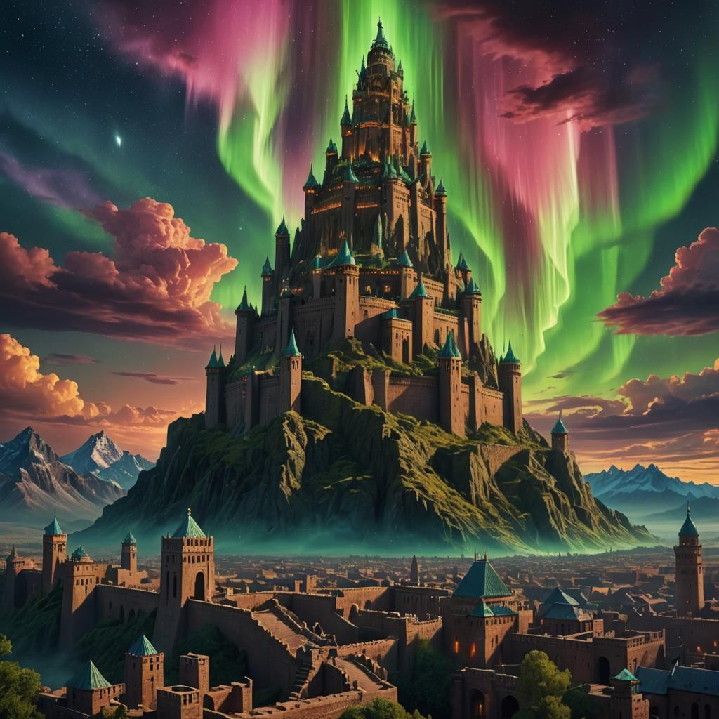 Tower of Babylon Under Aurora Borealis