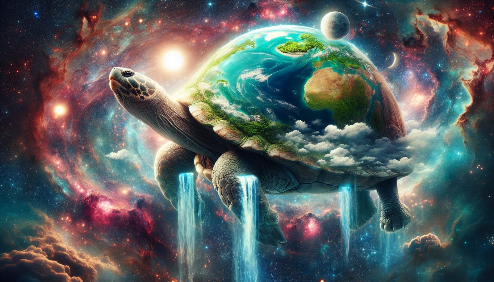 Cosmic Turtle Carrying Earth Through Space