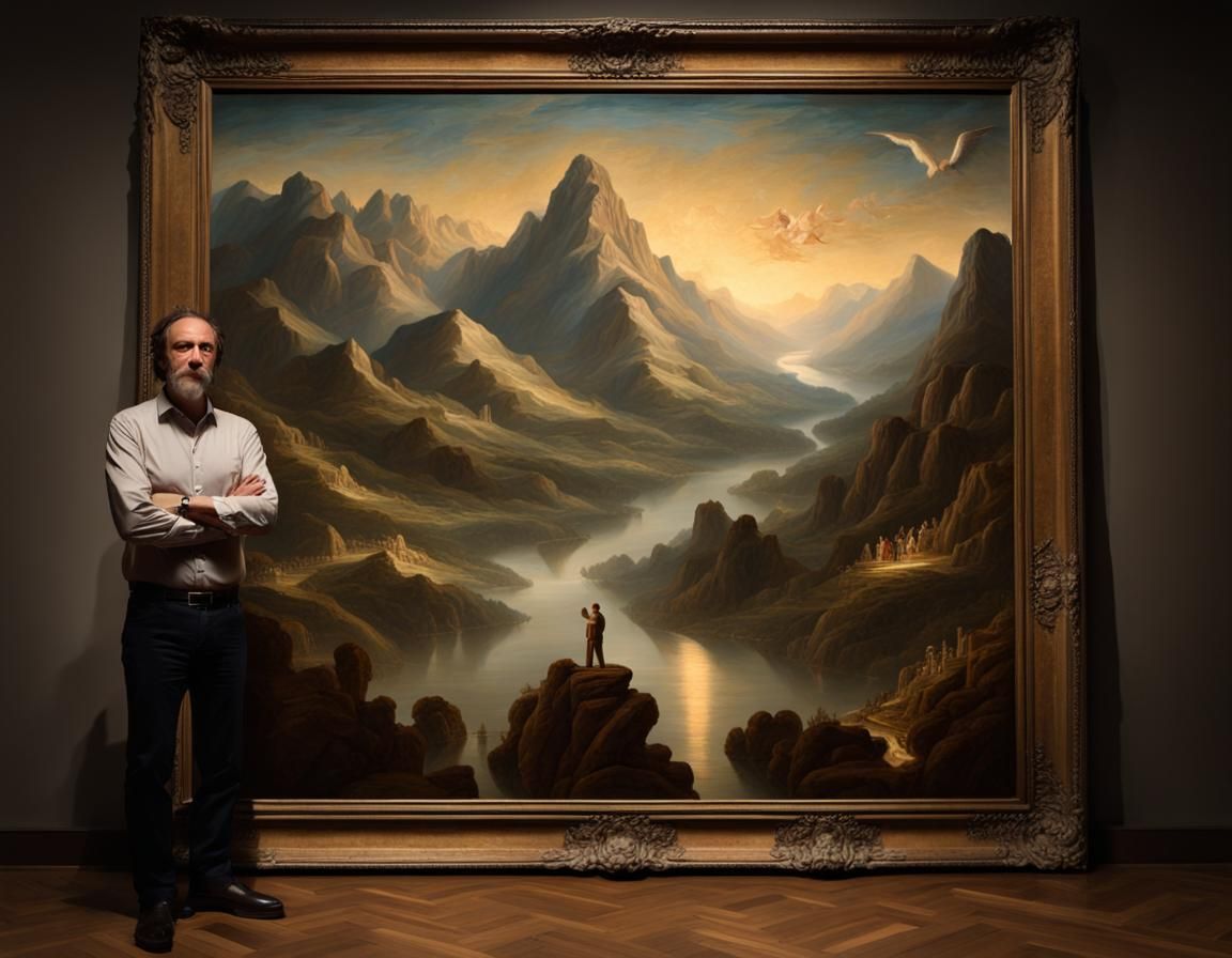 Leonardo da Vinci Painting a Mountain Landscape