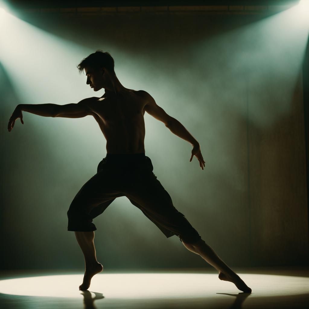 Dramatic Silhouette of Male Dancer in Pirouette