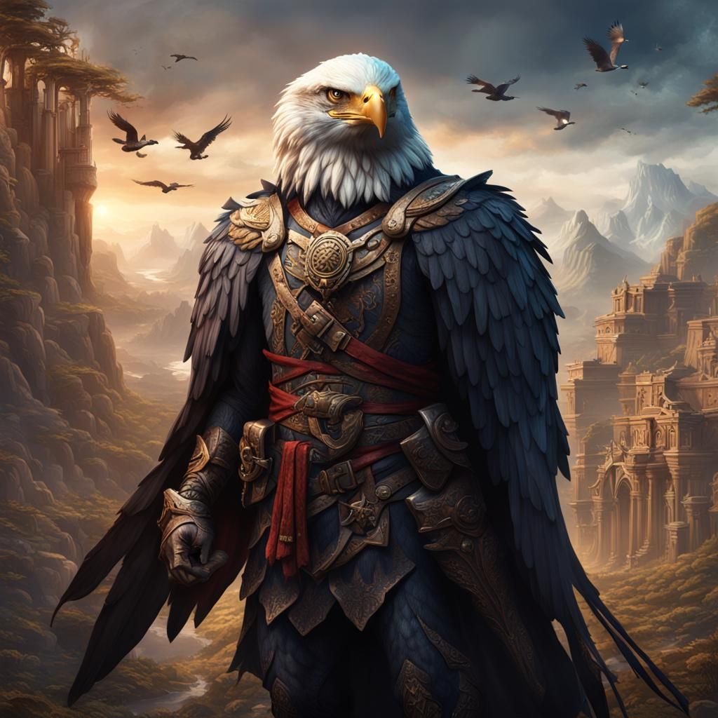 Eagle Companion: Detailed Matte Painting in Bold Color