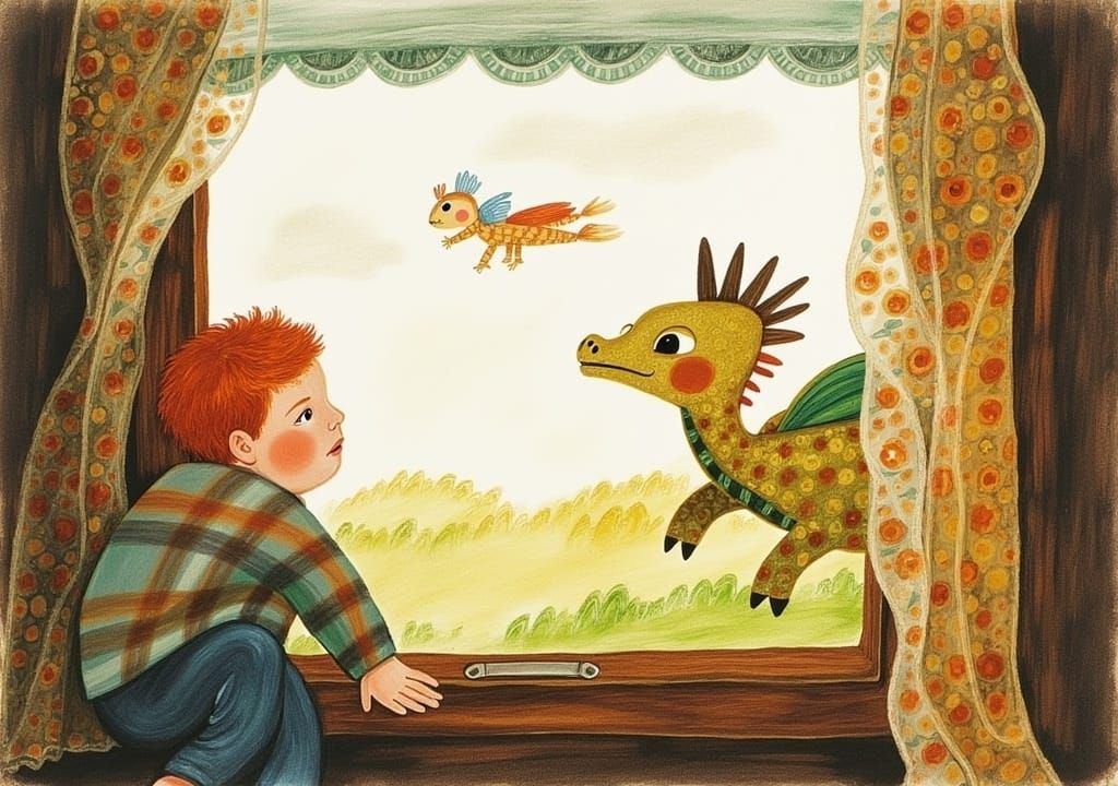 Boy and Dragon in a Fairytale World