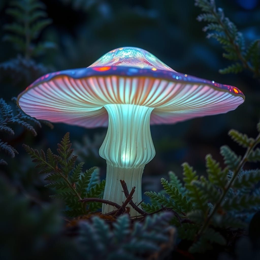 An extreme macro view of a bioluminescent mushroom, so close...