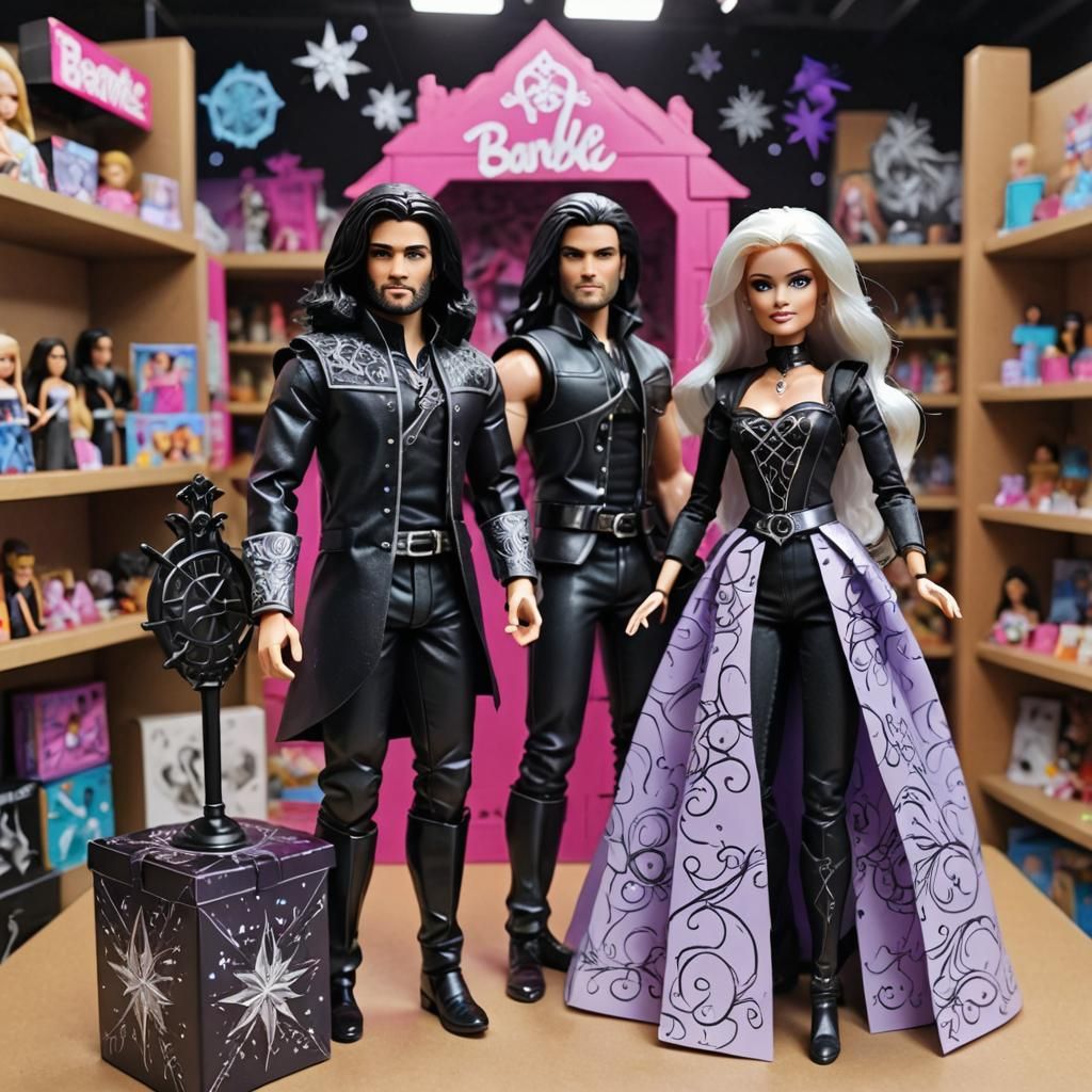 Yennefer and Geralt Barbie Doll Set in Toy Store