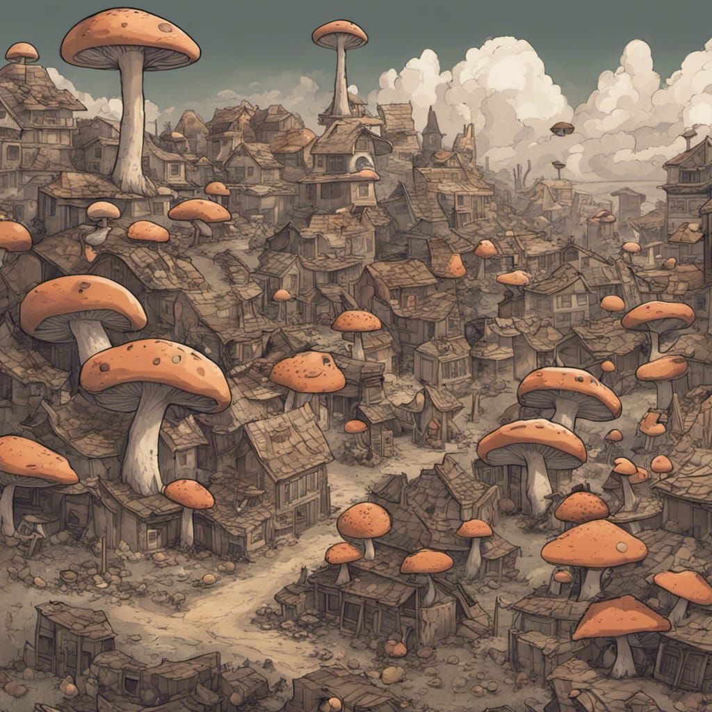 Mushroom Invasion: Post-Apocalyptic Townscape