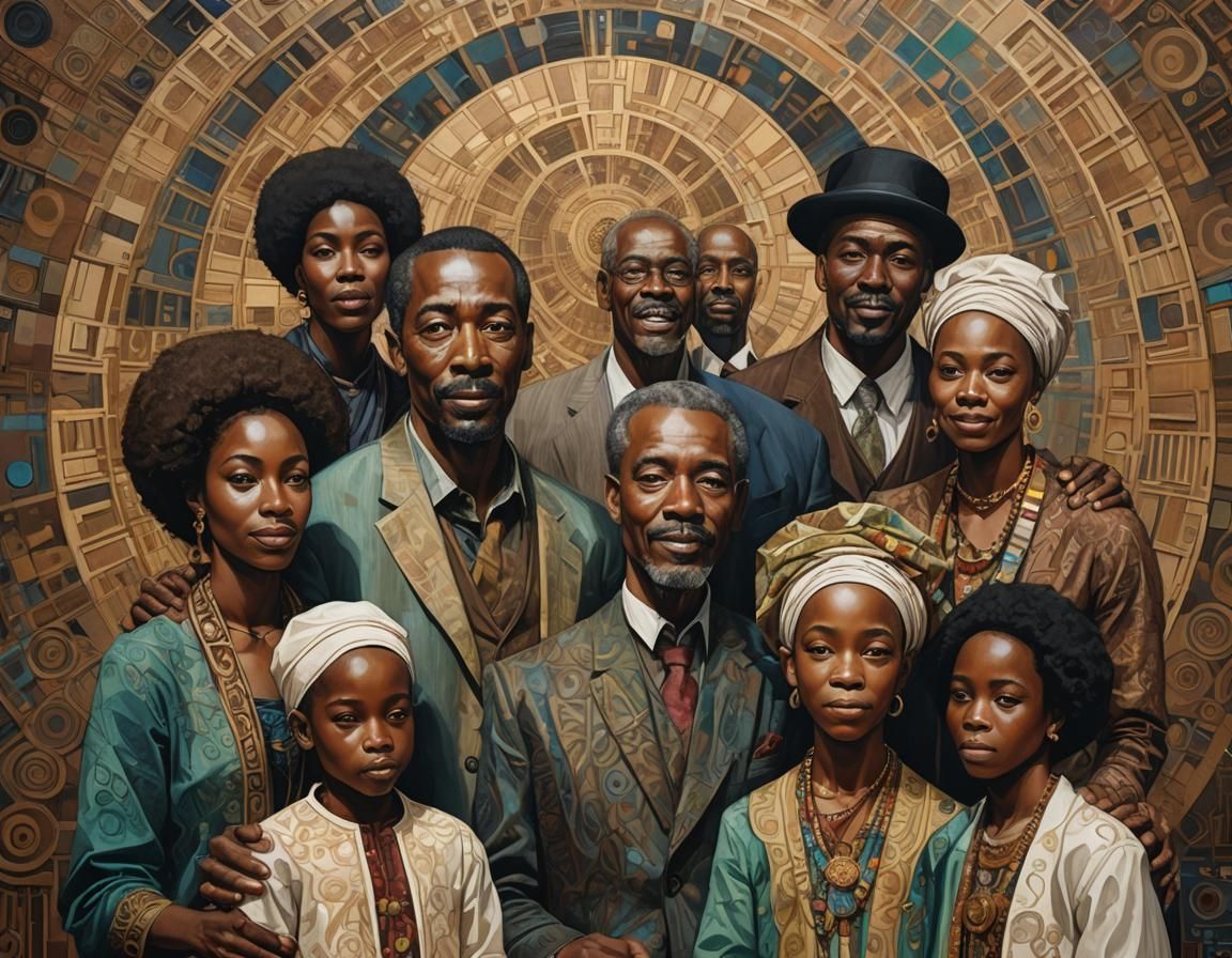 Family Celebration in Art Brut Style