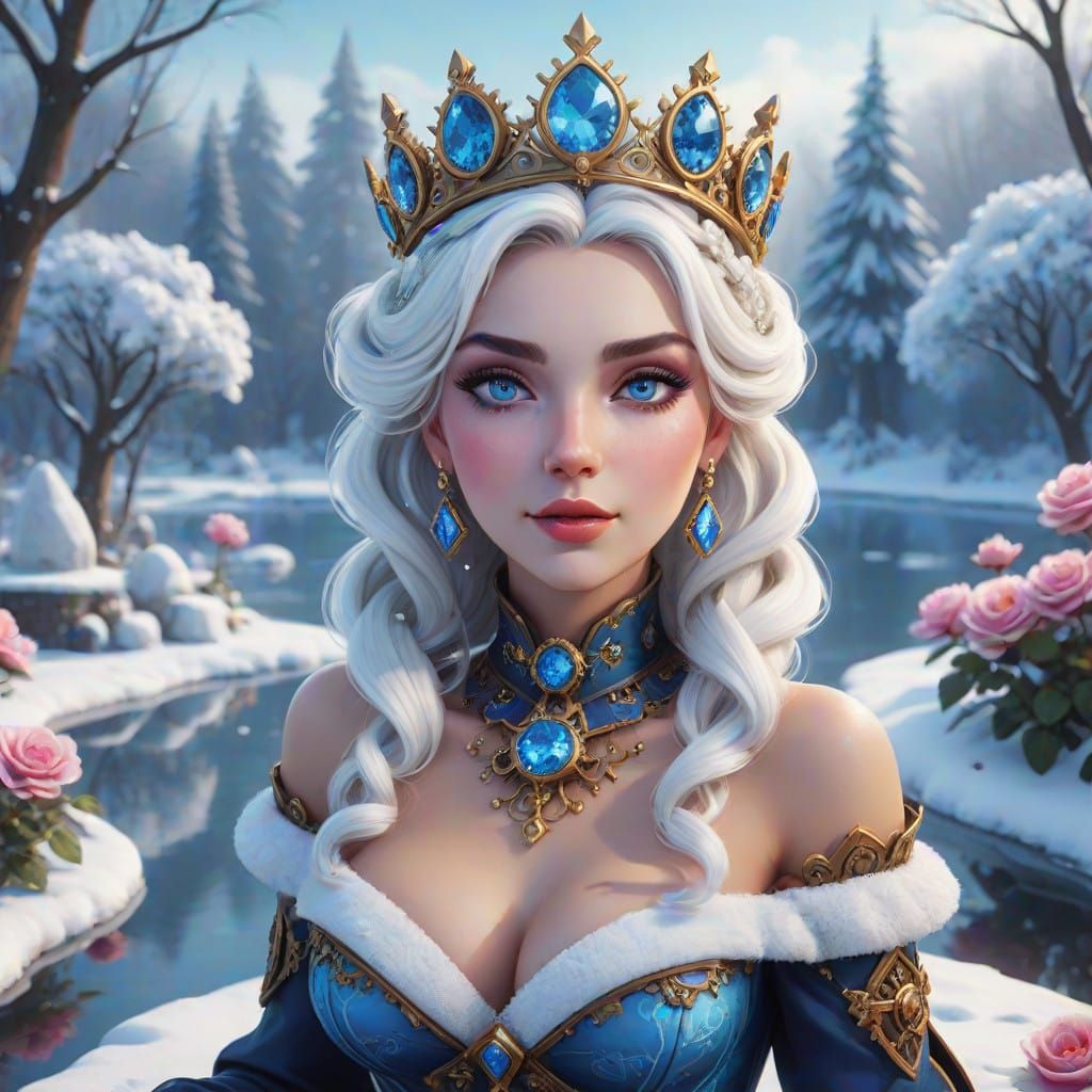 Steampunk Ice Queen in Whimsical Winter Wonderland