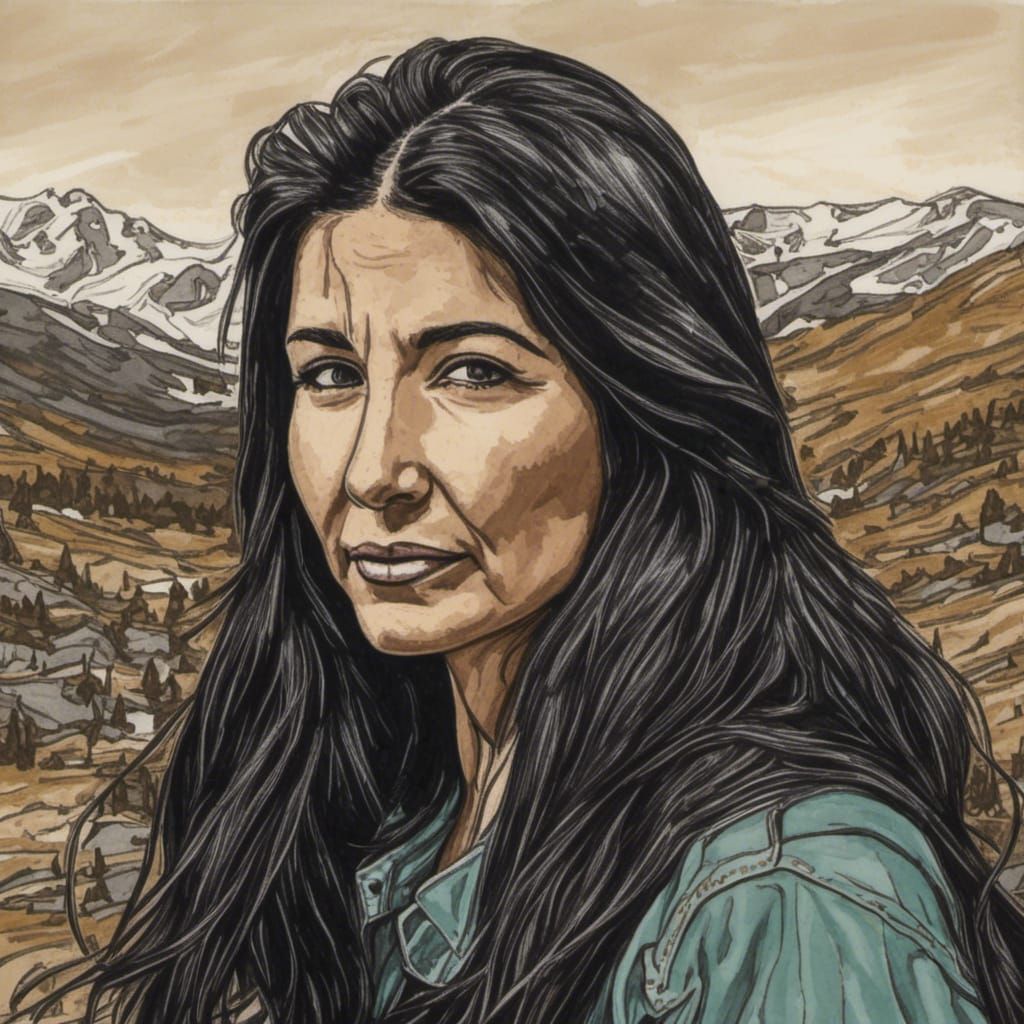 Hyperrealistic Portrait of Woman in the Mountains