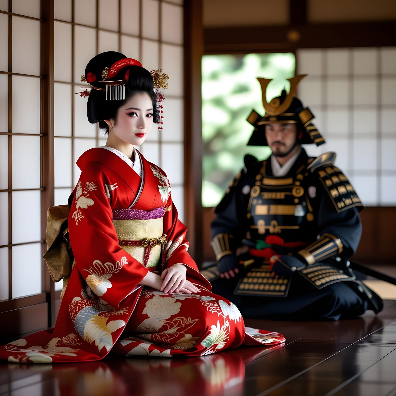 Geisha in Silk Kimono Contemplation