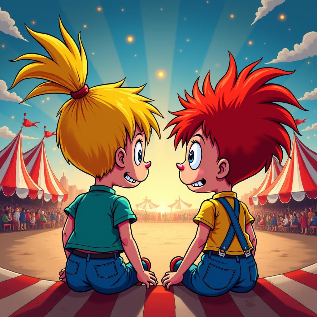 Adult Twins at the Circus in Rugrats Style