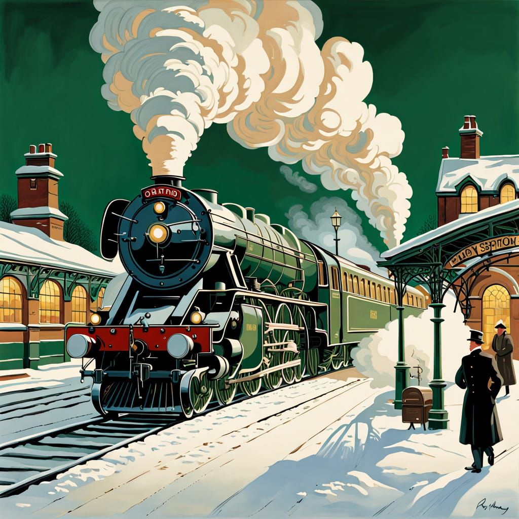 Steam Locomotive at a Winter Train Station