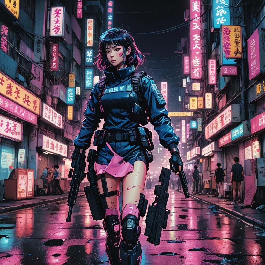 Cyborg Police in 80s Kowloon: Cyberpunk Anime Style