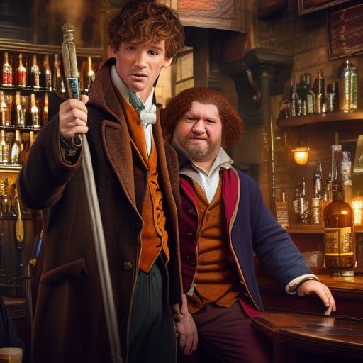 Newt Scamander and Hagrid in Detailed Pub Scene
