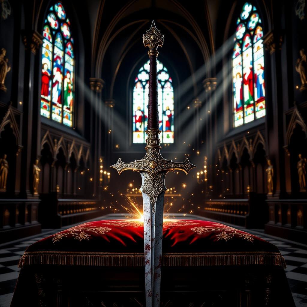 Spear of Destiny on Velvet Cushion in Cathedral