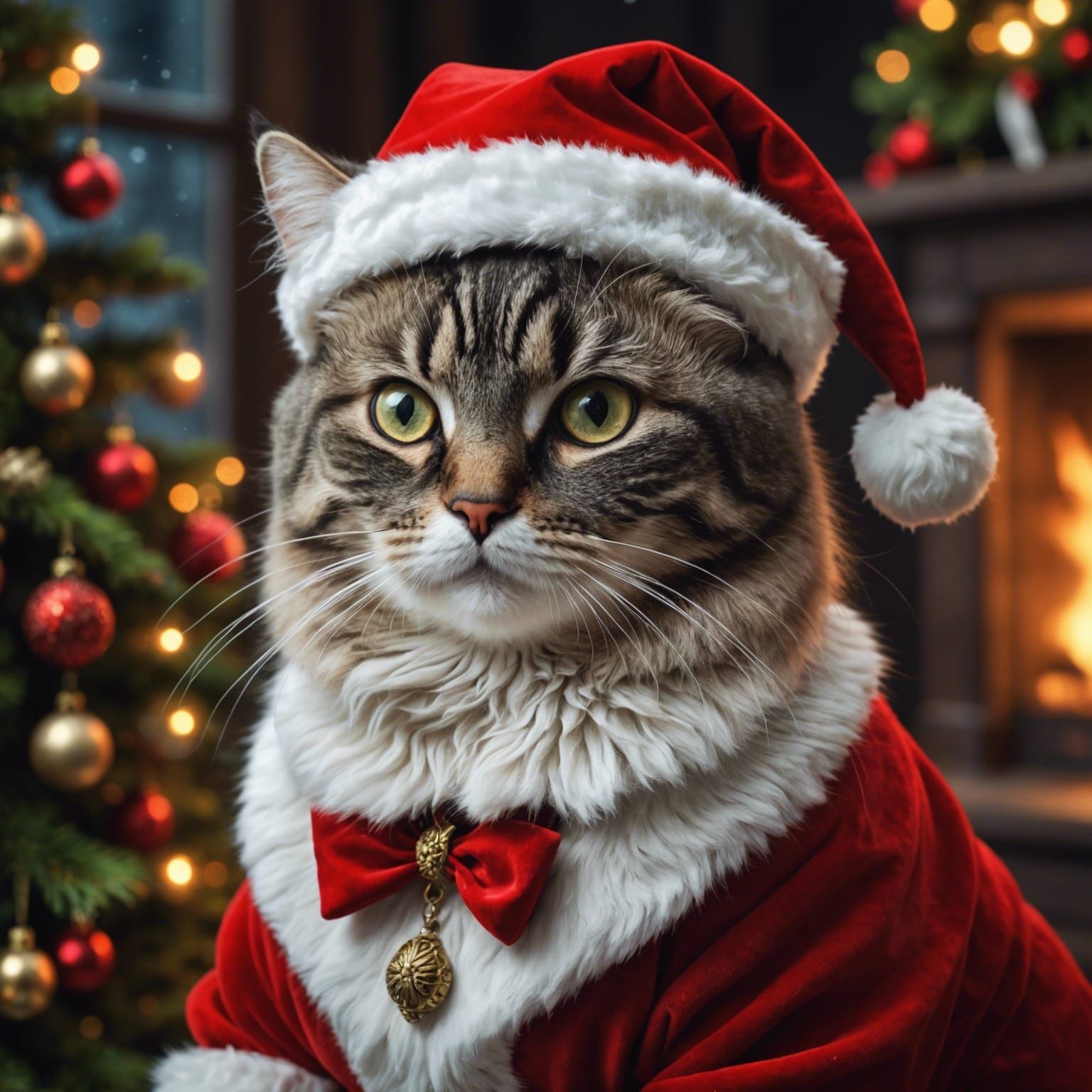 Hyperrealistic Cat Portrait as Mrs. Claus