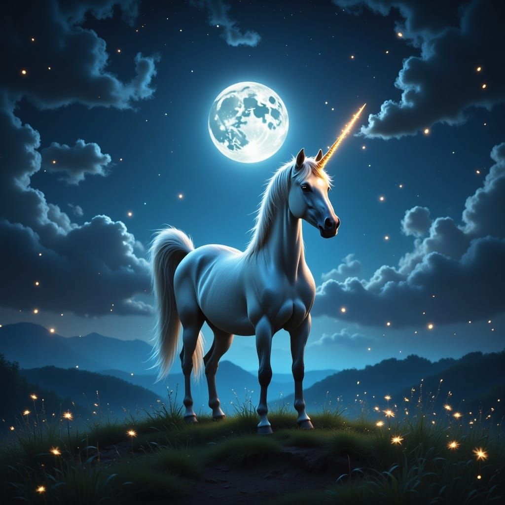Moonlit Unicorn on a Hill