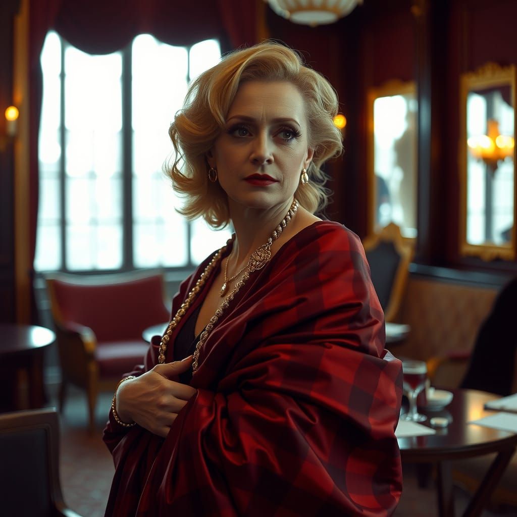 Elegant Woman in Luxurious Attire, Cinematic Film