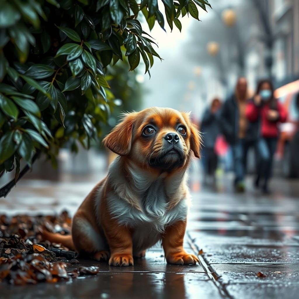 Pleading Eyes Under a Dripping Bush