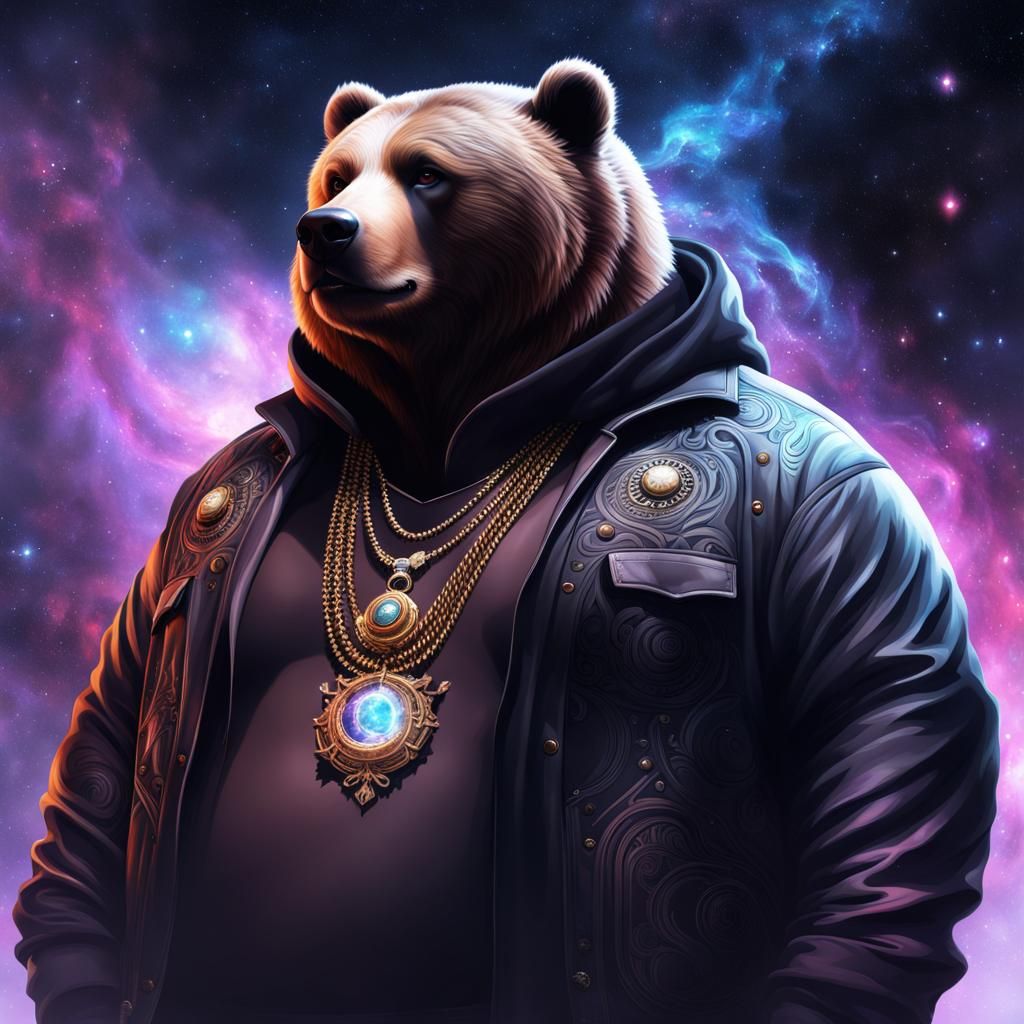 Ornate Gangster Bear Portrait in Galaxy Colors