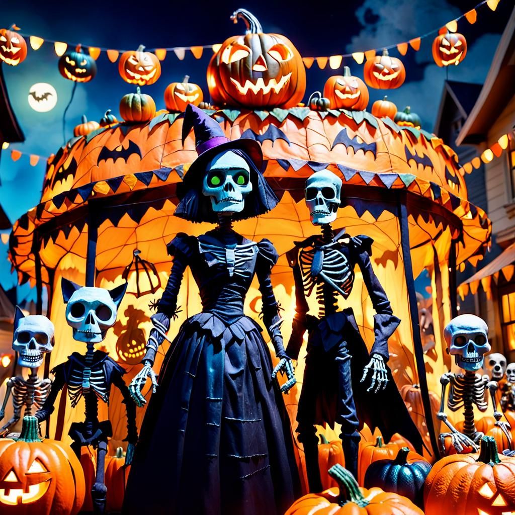 Halloween Parade Float with Monsters in Burtonesque Style