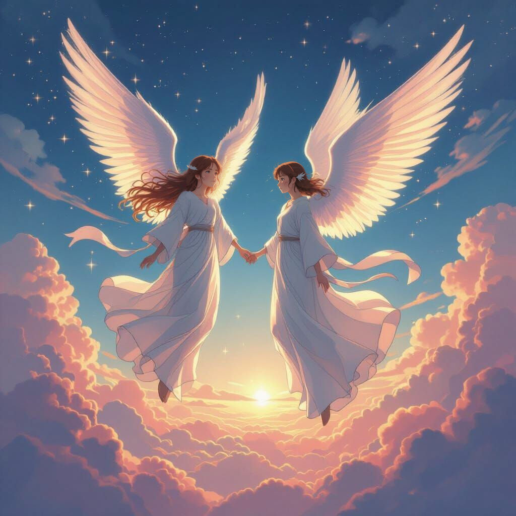 Angels Flying Through Heavens: Miyazaki Anime Style