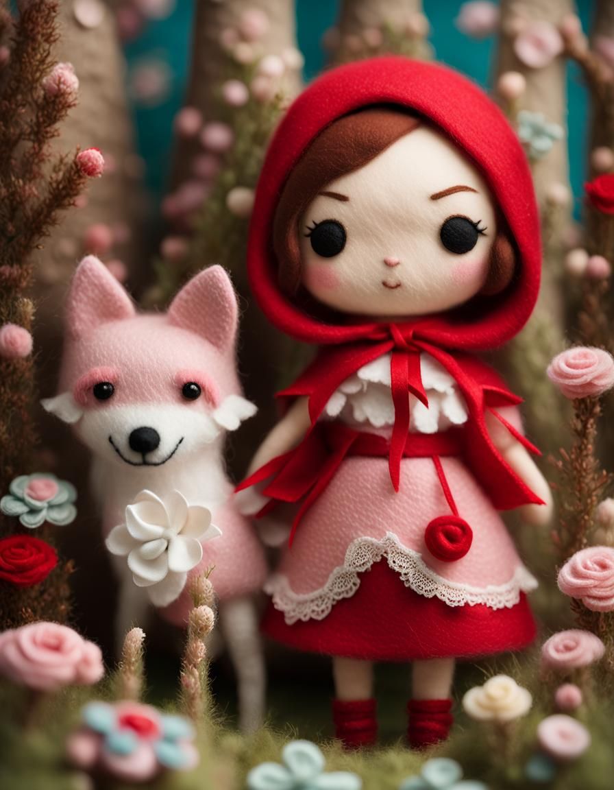 Little Red Hood and Wolf Felt Diorama