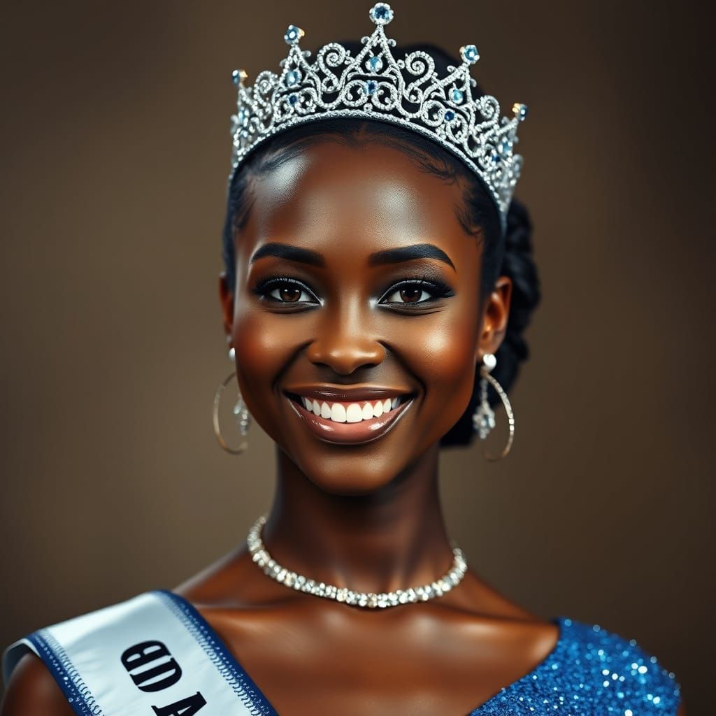 Lifelike Portrait of a Dark-Skinned Woman in a Sparkling Blu...