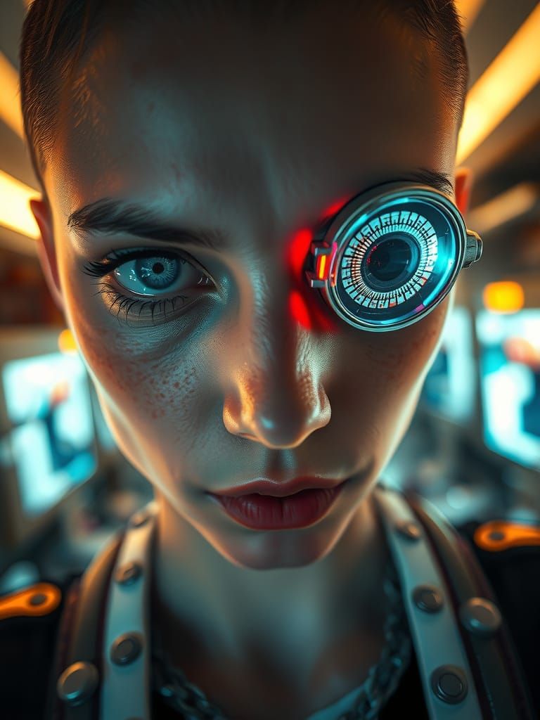 Cyberpunk Rebel with Holographic Gaze