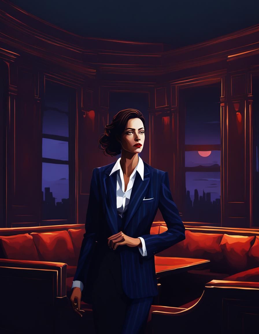 Businesswoman in Private Club: Dark Academia Digital Art