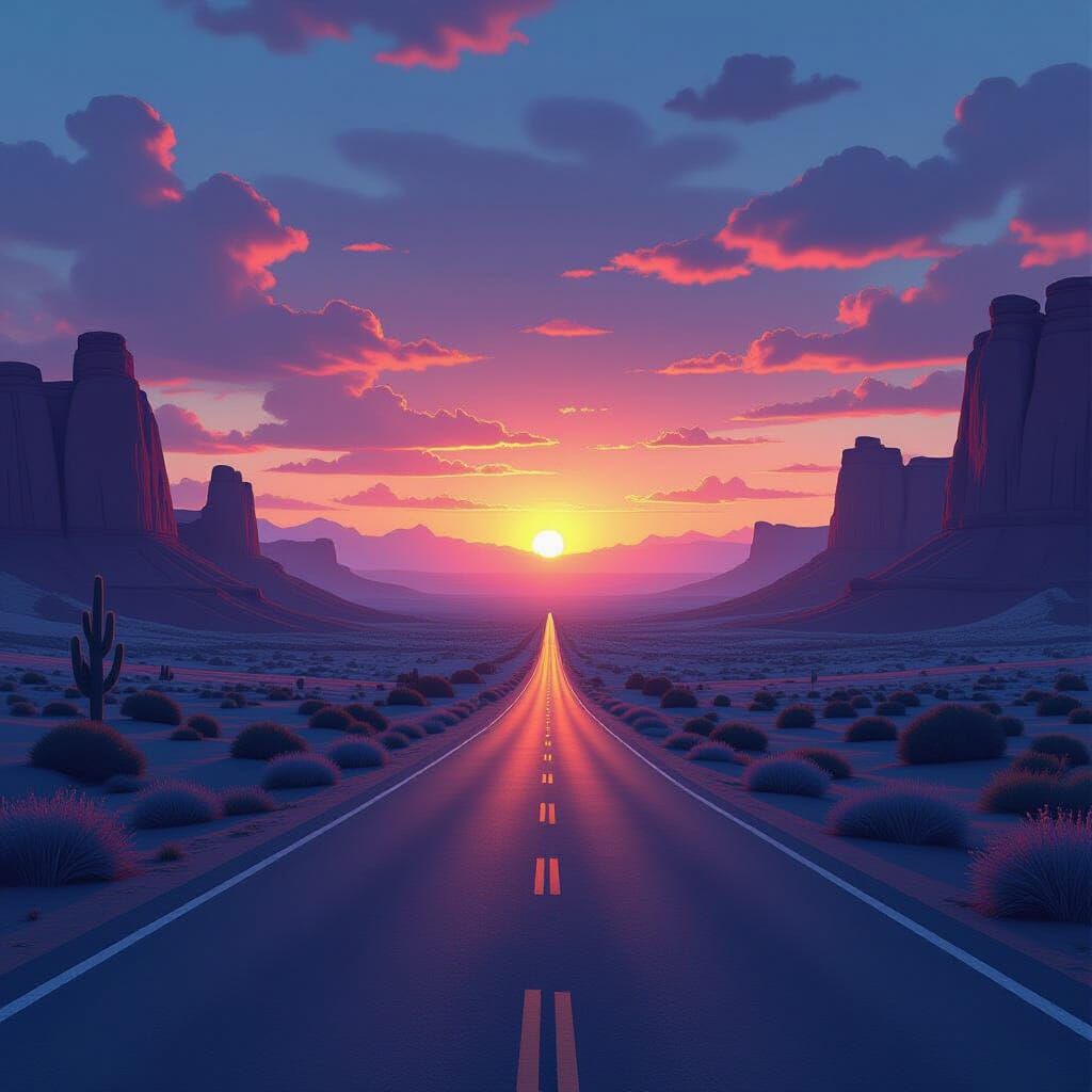 Endless Road Fantasy Landscape in Matte Painting Style