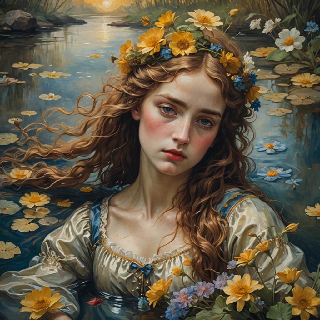 Melancholic River: A Pre-Raphaelite Oil Painting