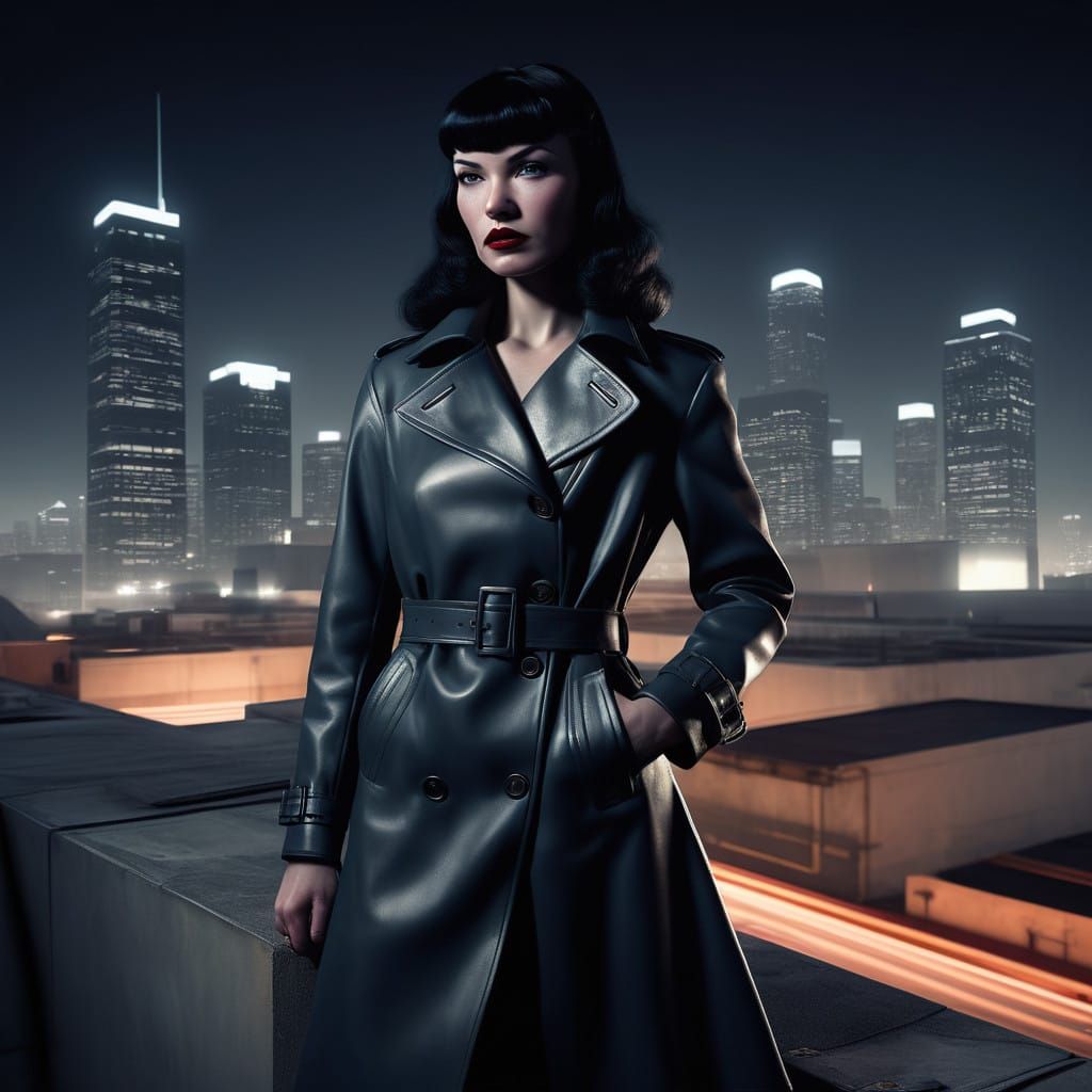 Cyberpunk Betty Page Portrait in Sharp Focus Realism, Downto...